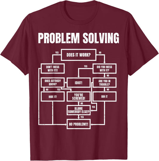 Problem Solving Flowchart Funny Office Humor for Engineers T-Shirt - T-Shirt | Maroon