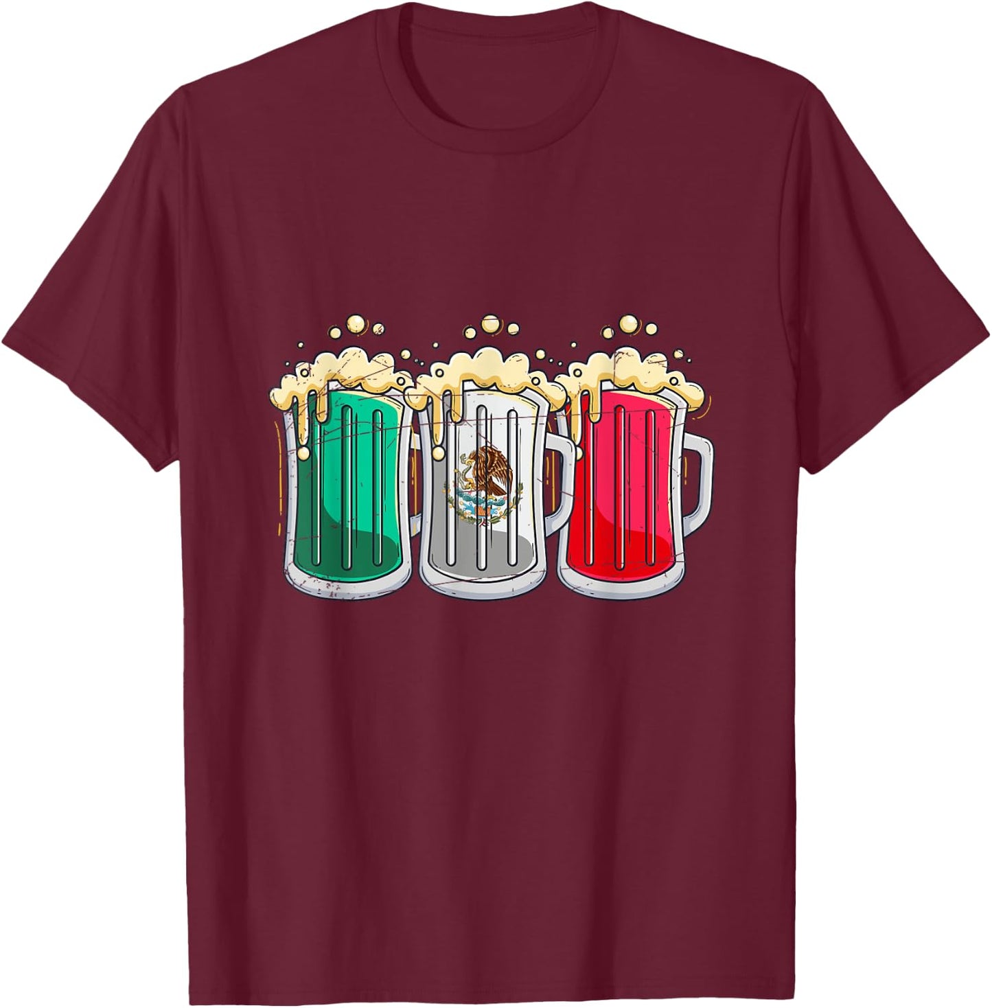 Funny Mexican Flag Beer Drinking Gift Viva Mexico T-Shirt - T-Shirt | Maroon