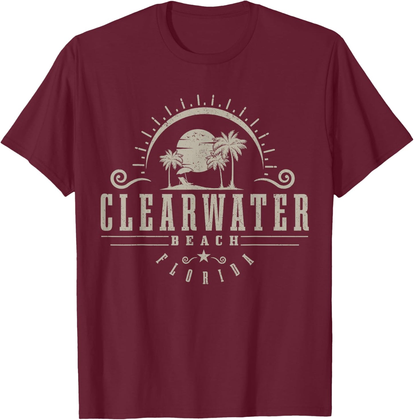 Clearwater Beach Florida FL Vintage Sunset Surf Vacation T-Shirt - T-Shirt | Maroon