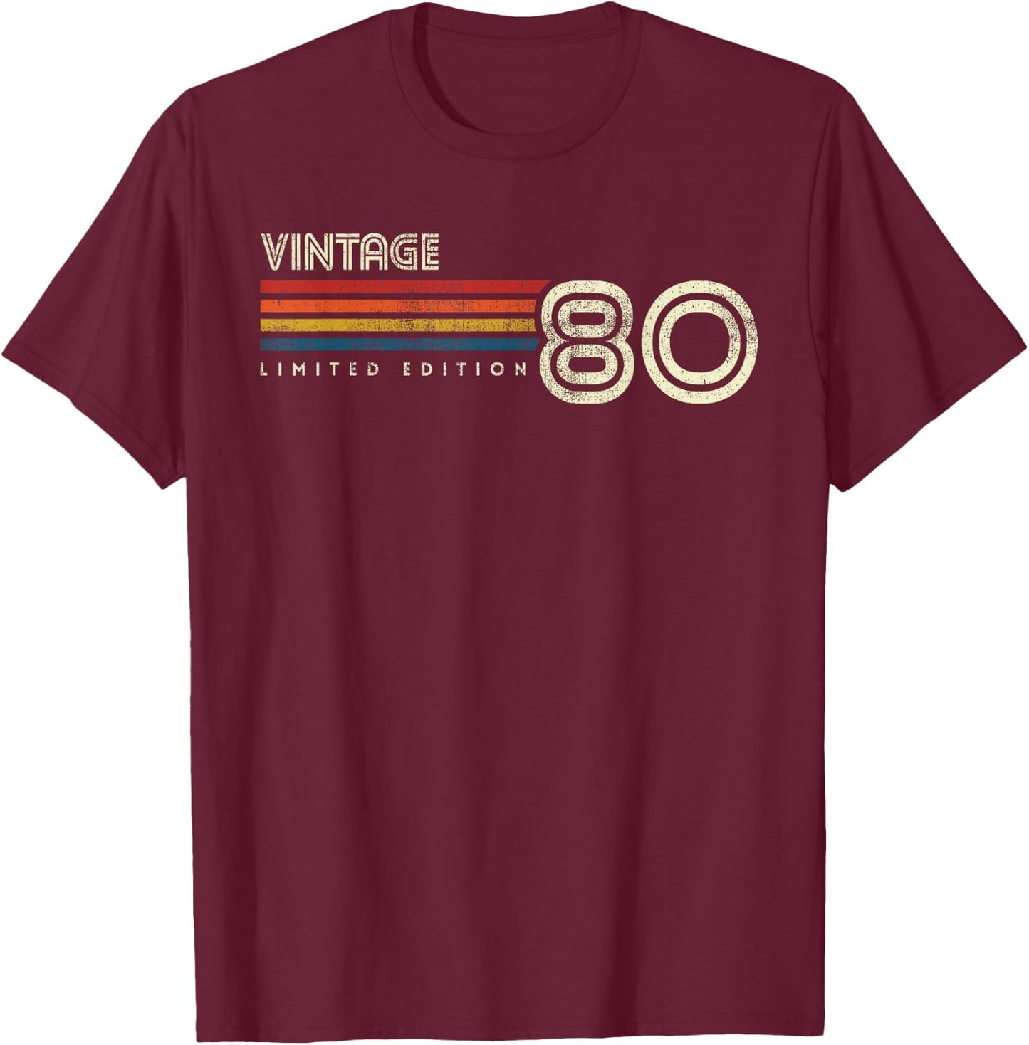 Vintage 1980 Chest Stripe Birthday T-Shirt - T-Shirt | Maroon