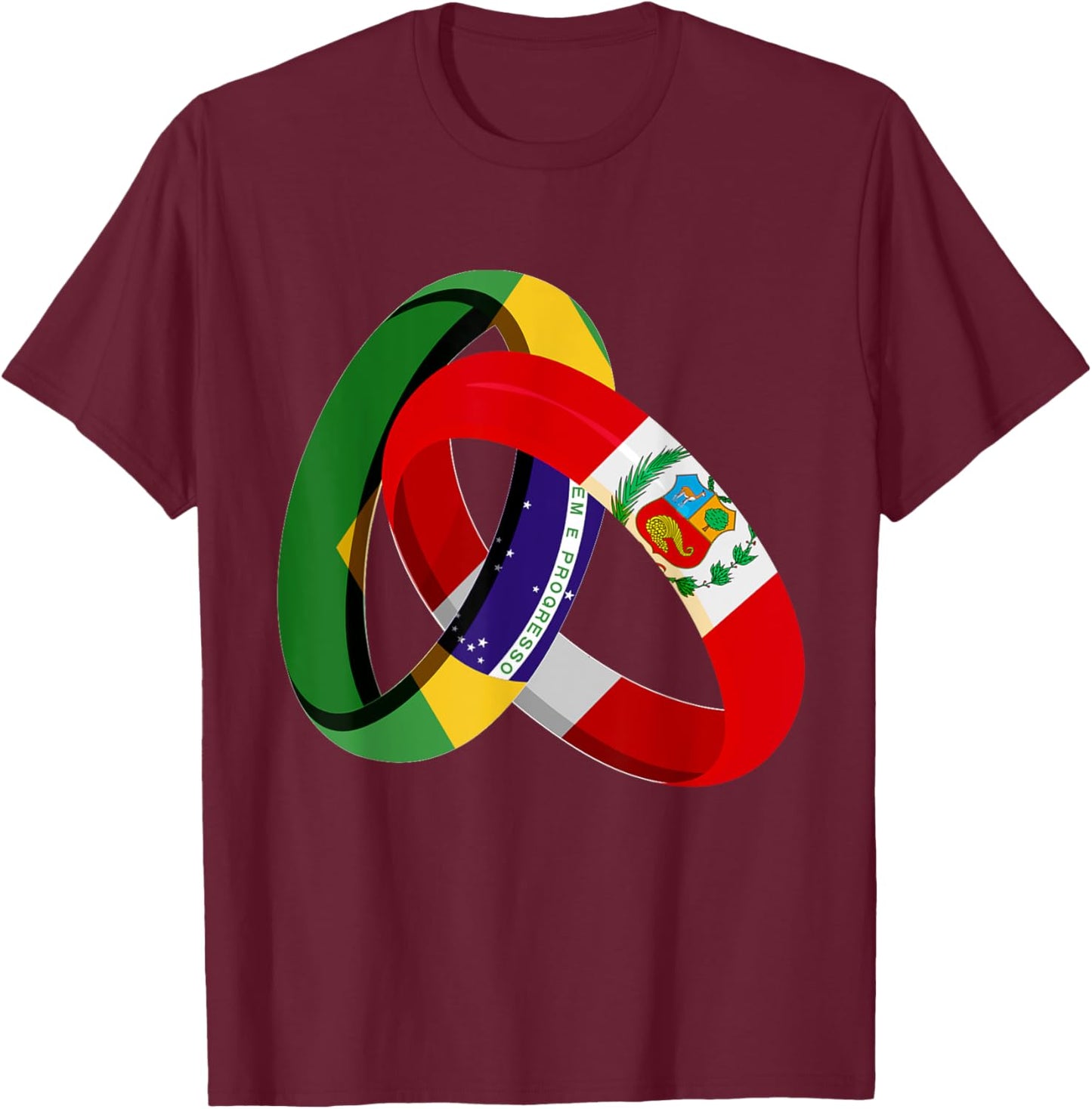 Brazil Flag Peru Grown Ring Marriage Wedding T-Shirt - T-Shirt | Maroon