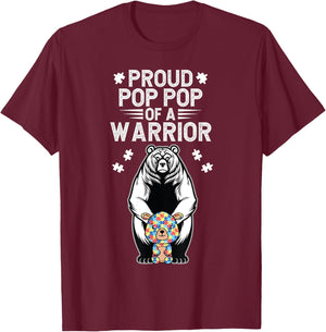 Proud Autism Pop Pop Of An Autism Warrior Pop Pop Grandpa T-Shirt - T-Shirt | Maroon