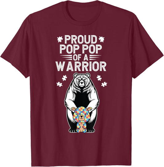 Proud Autism Pop Pop Of An Autism Warrior Pop Pop Grandpa T-Shirt - T-Shirt | Maroon