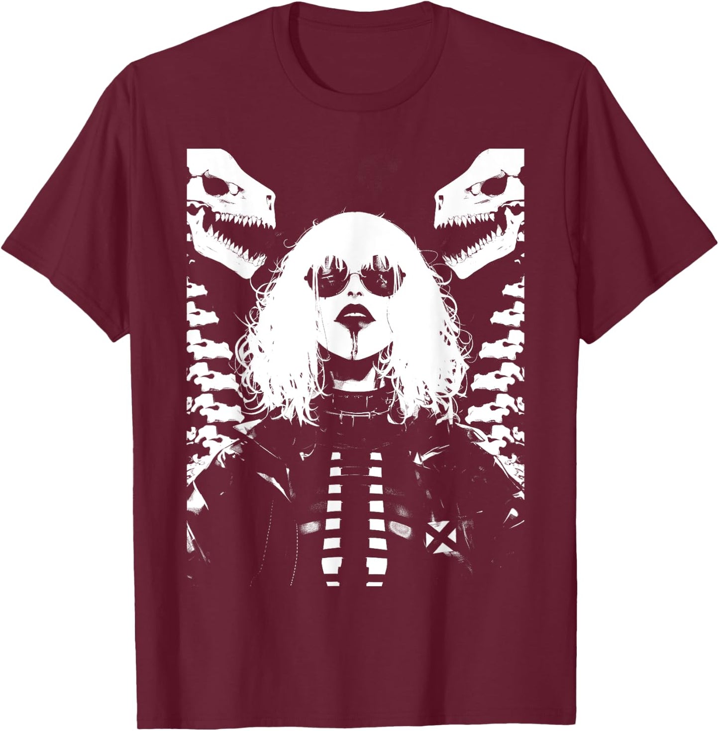 Horror Techwear Ghoul Girl Cybergoth Gothic Anime Manga T-Shirt - T-Shirt | Maroon