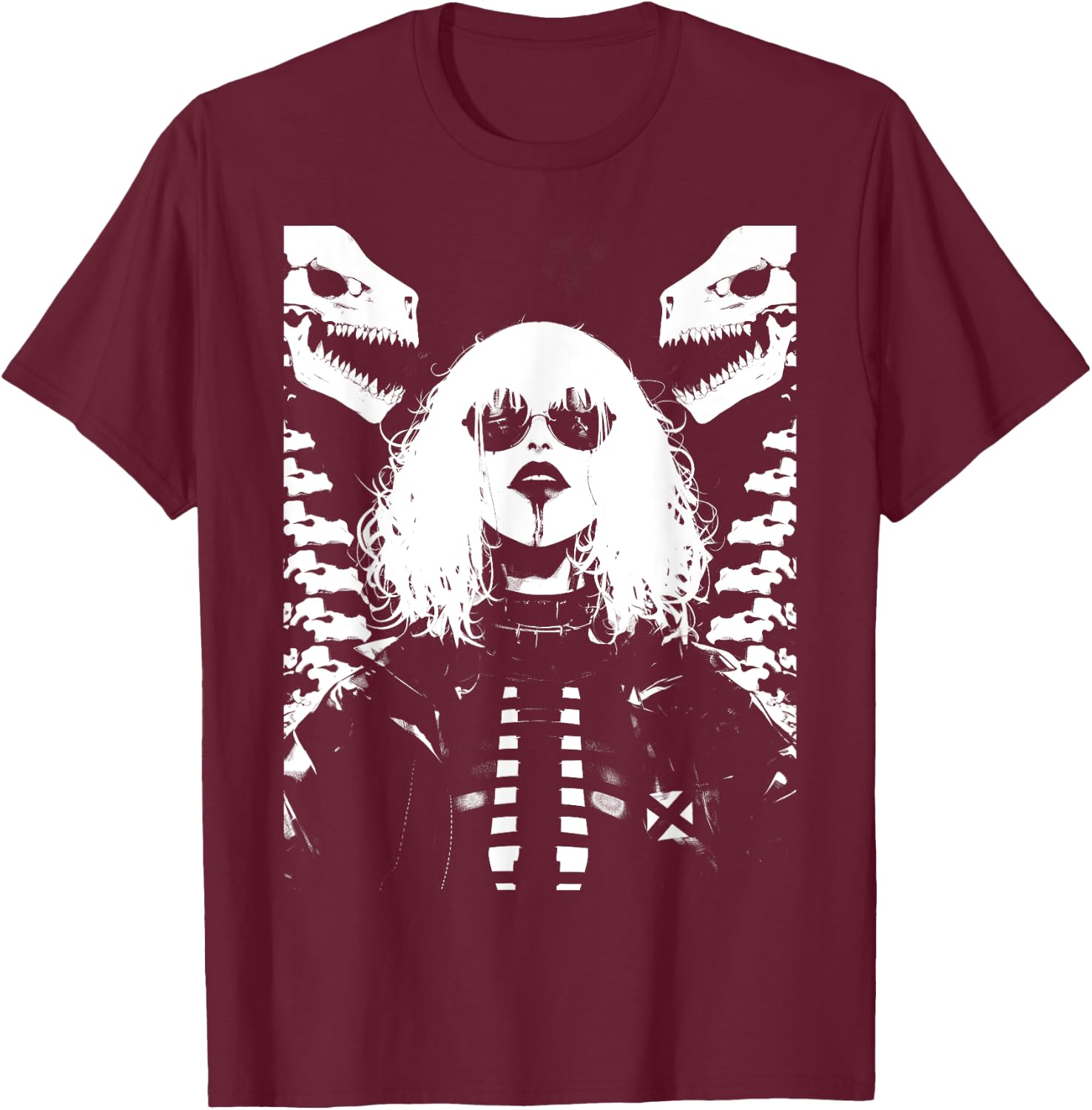 Horror Techwear Ghoul Girl Cybergoth Gothic Anime Manga T-Shirt - T-Shirt | Maroon
