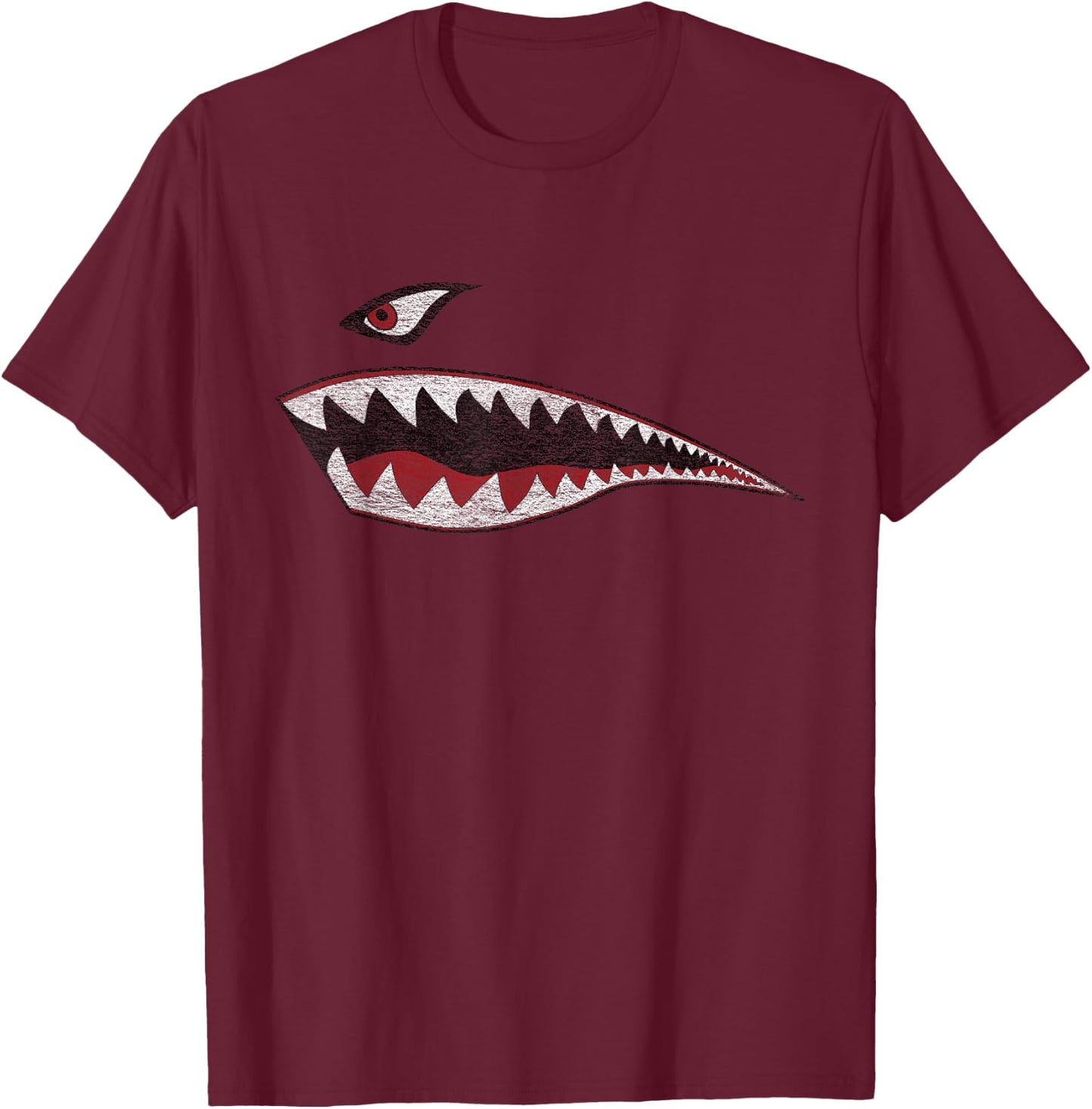 Shark Teeth Nose Art Warhawk P-40 A-10 Warthog War Plane T-Shirt - T-Shirt | Maroon