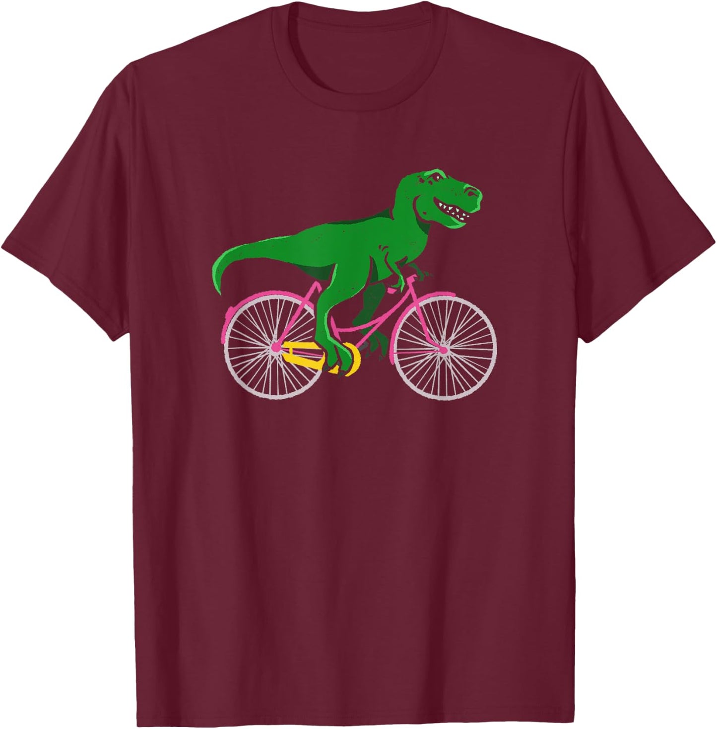 T-Rex Riding A Bike - Funny Trex Dinosaur Bicycle Rider T-Shirt - T-Shirt | Maroon