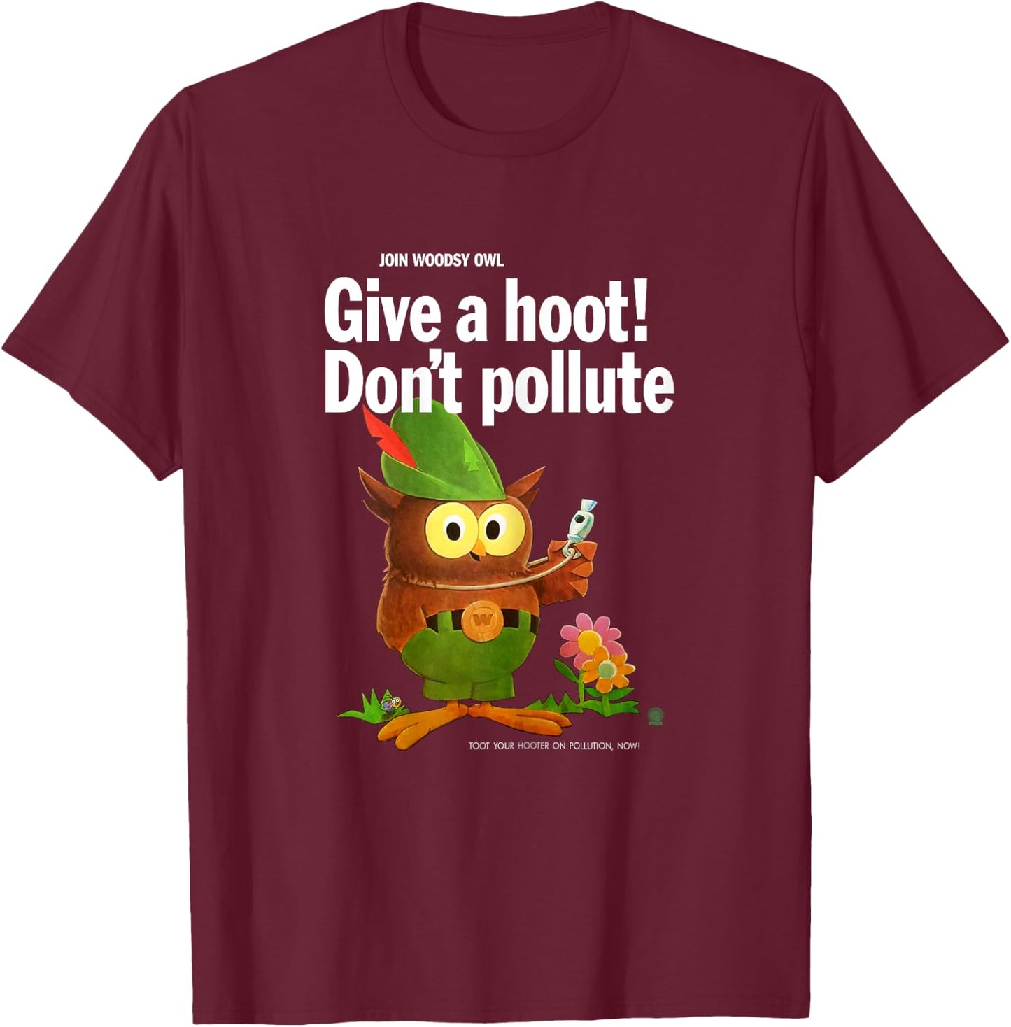 Woodsy Owl Give a Hoot Don't Pollute 70s Vintage T-Shirt - T-Shirt | Maroon
