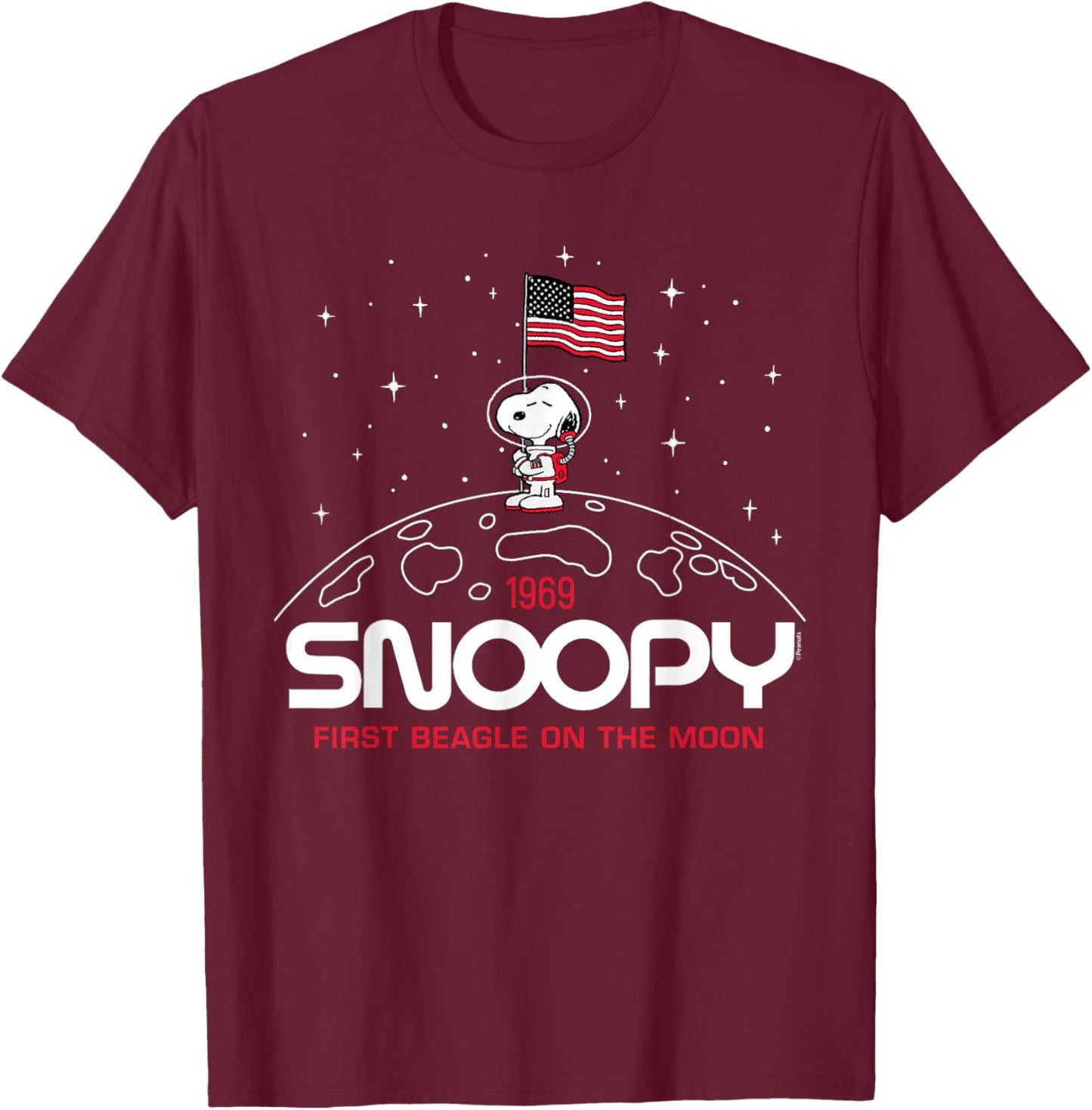Peanuts - Snoopy Flag Moon T-Shirt - T-Shirt | Maroon