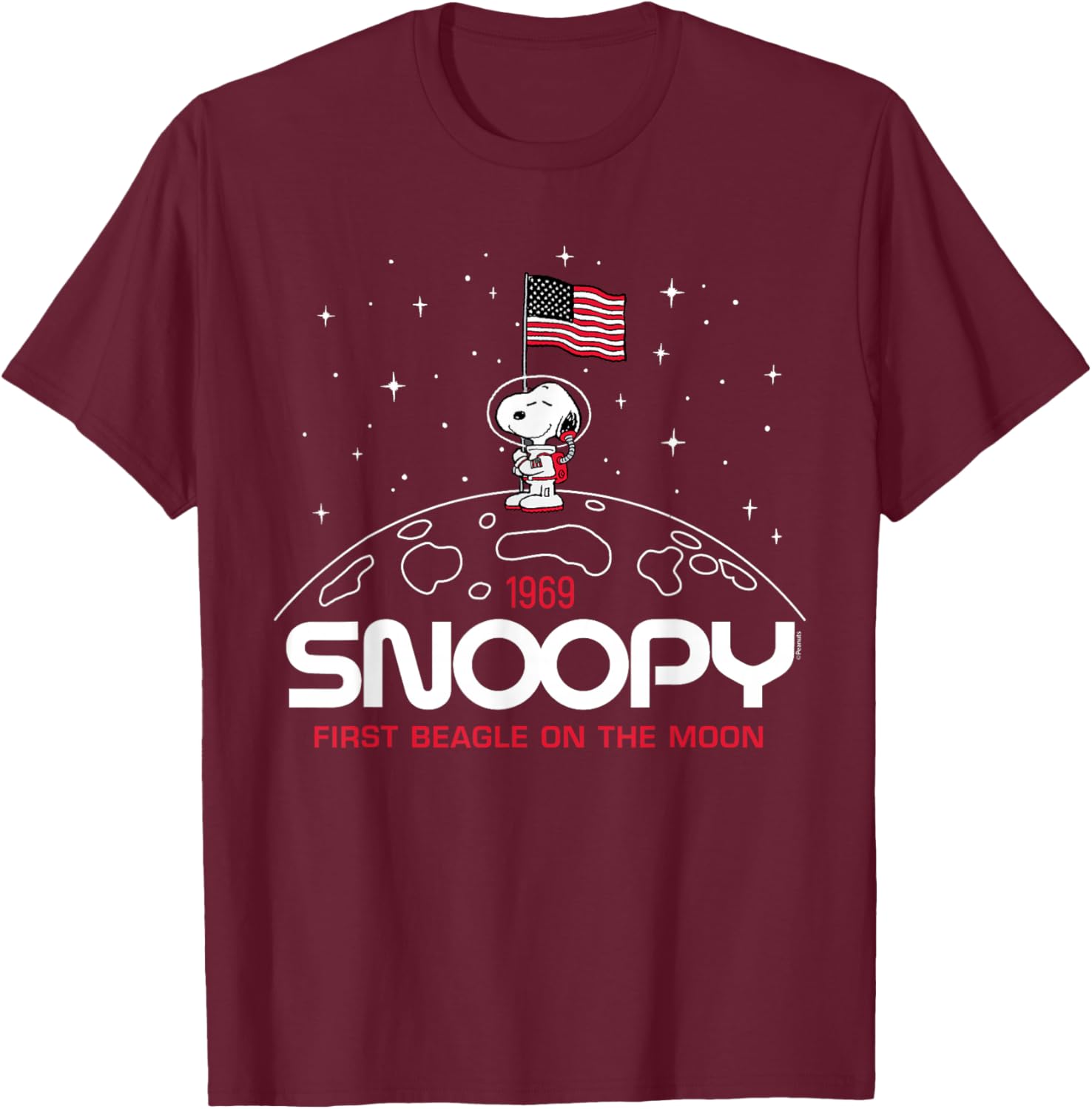 Peanuts - Snoopy Flag Moon T-Shirt - T-Shirt | Maroon