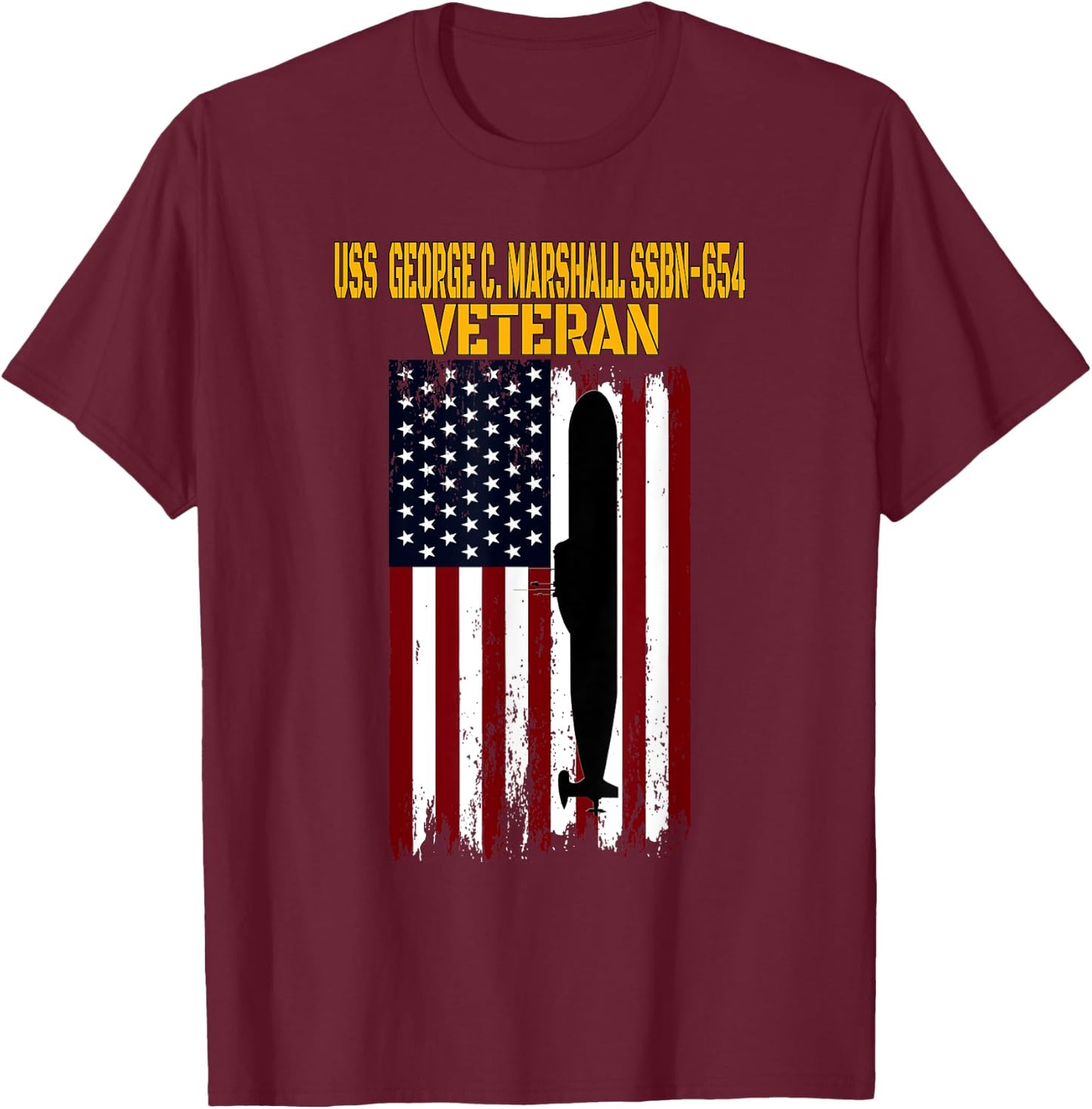 USS Marshall SSBN-654 Submarine Veterans Day Father's Day T-Shirt - T-Shirt | Maroon