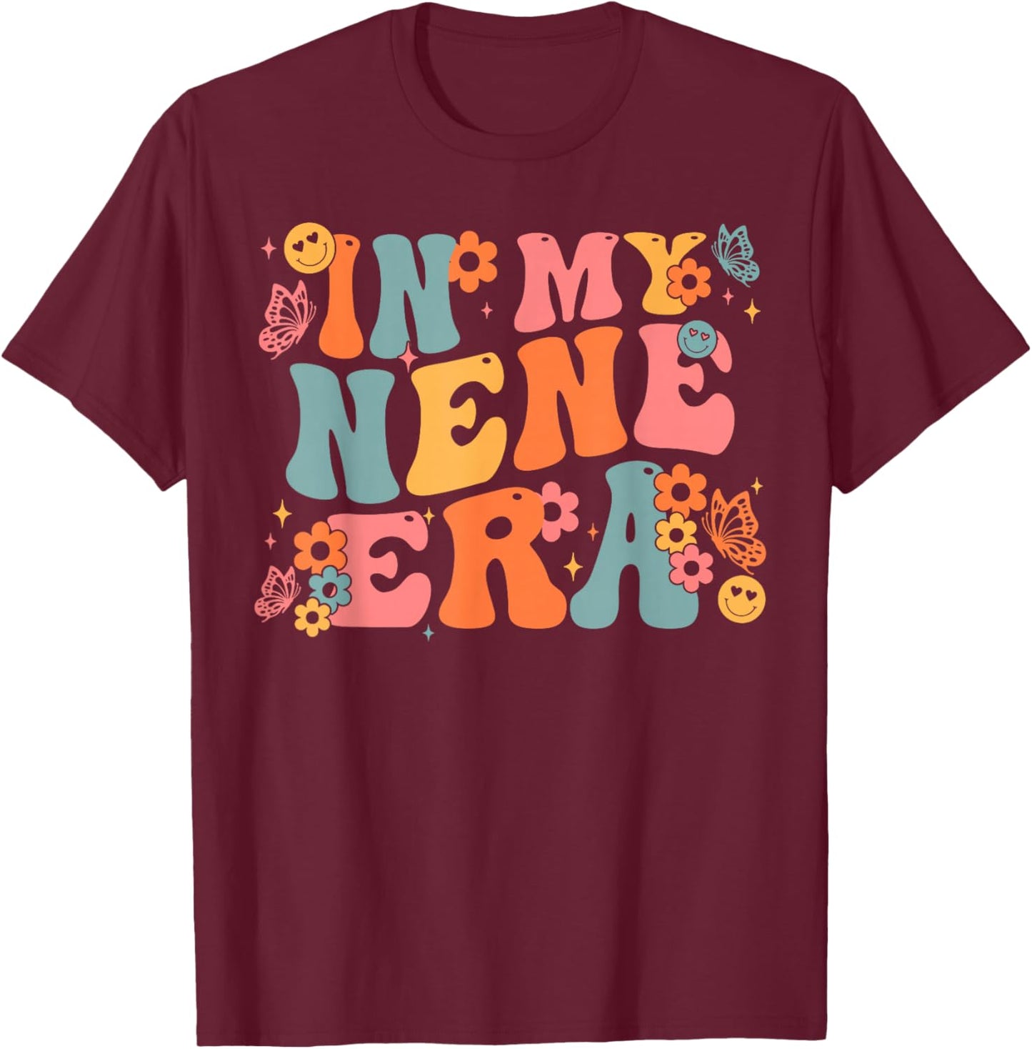 Retro Groovy In My Nene Era Baby Announcement T-Shirt - T-Shirt | Maroon