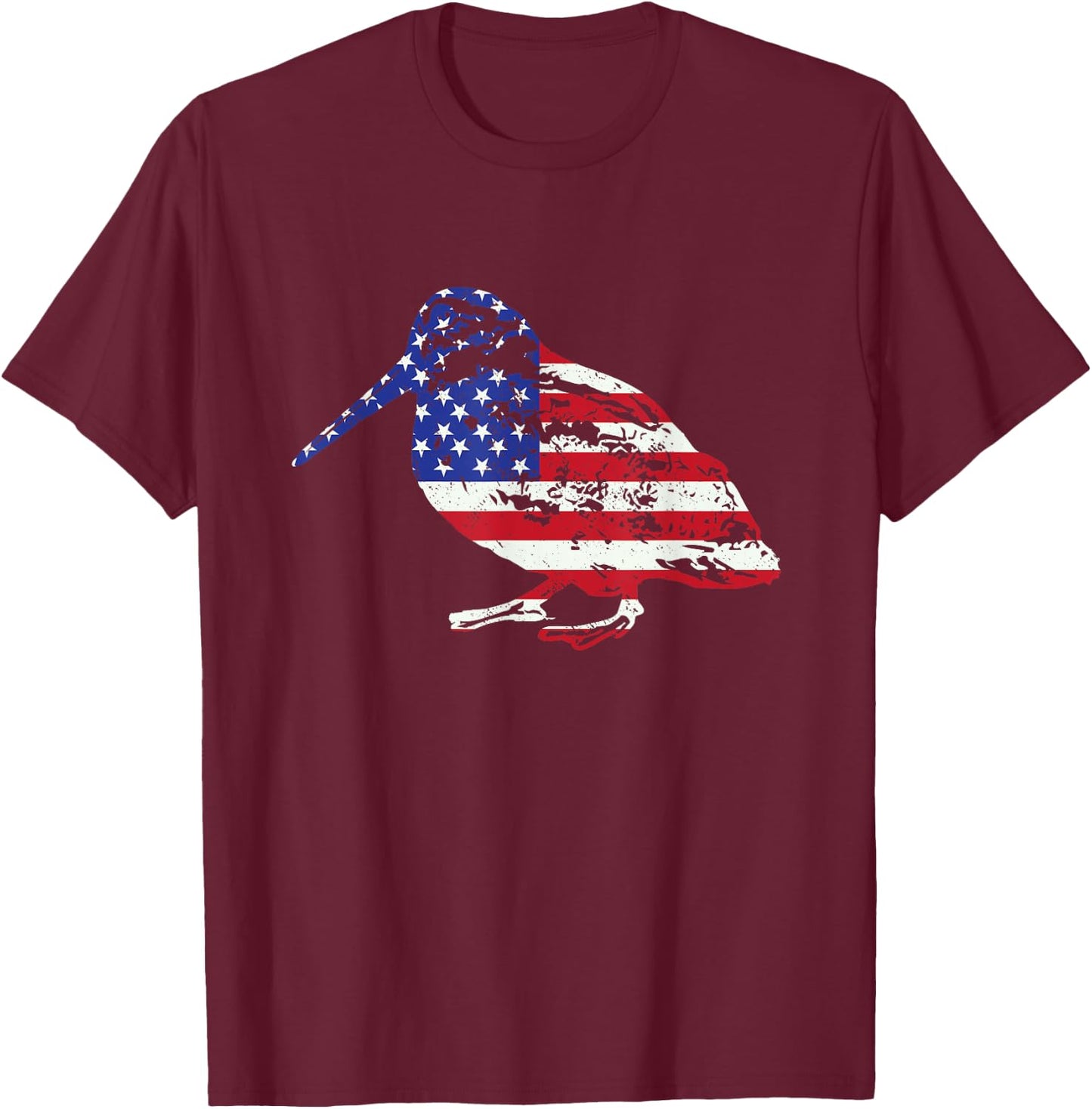 American Flag Woodcock Hunter Timberdoodle Bogsucker Gifts T-Shirt - T-Shirt | Maroon