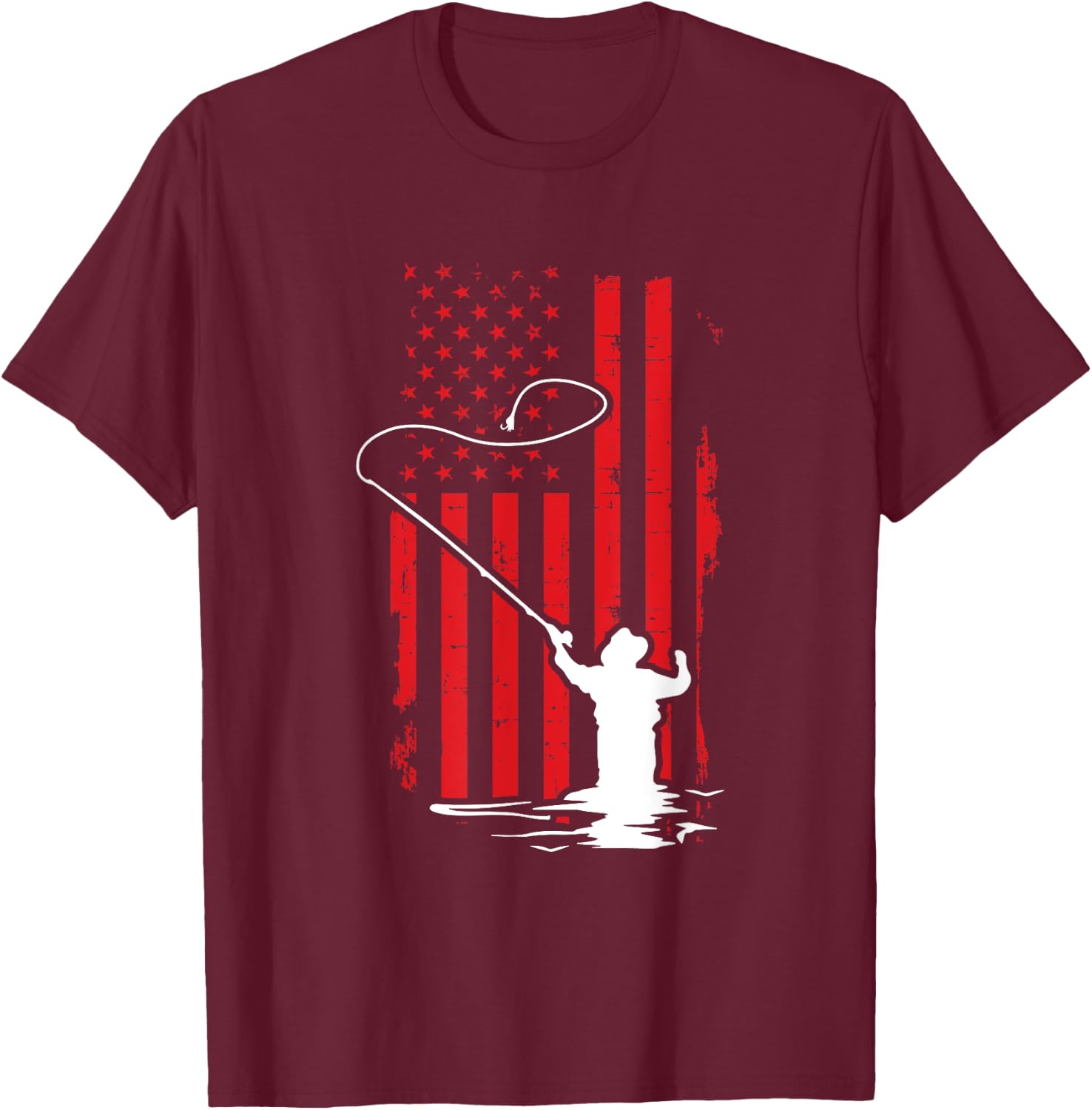 Retro American Flag Fly Fishing Gift Trout Fishing Gift Men T-Shirt - T-Shirt | Maroon