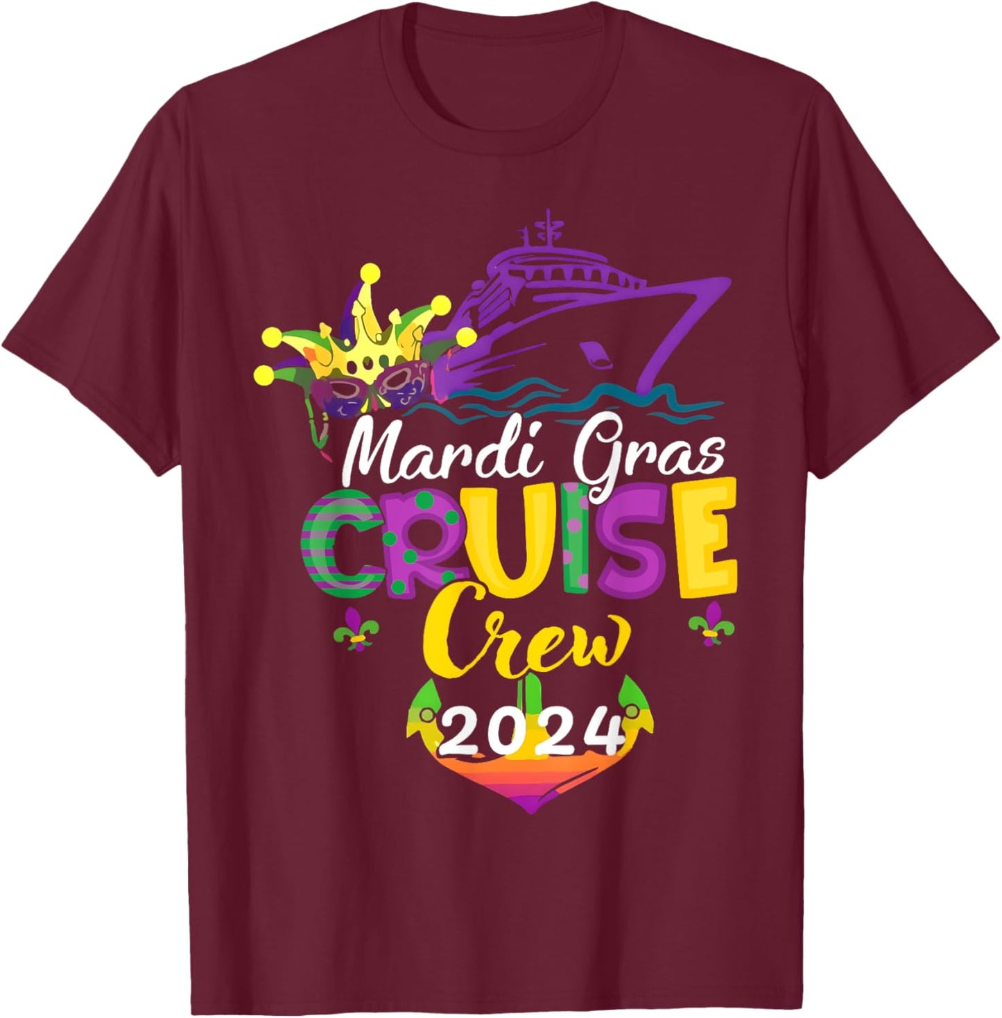 Mardi Gras Cruise 2024 Ship Family Matching Trip New Orleans T-Shirt - T-Shirt | Maroon