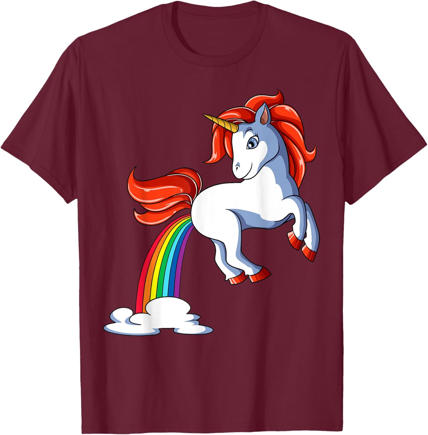 Farting Unicorn Farts Rainbow Unicorn T-Shirt - T-Shirt | Maroon