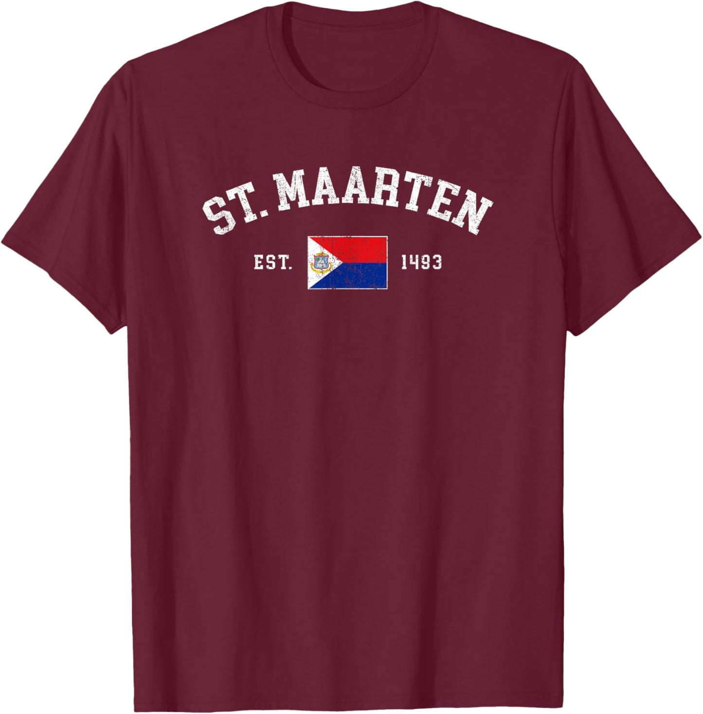 Vintage St Maarten Flag Est 1493 Retro Souvenir T-Shirt - T-Shirt | Maroon