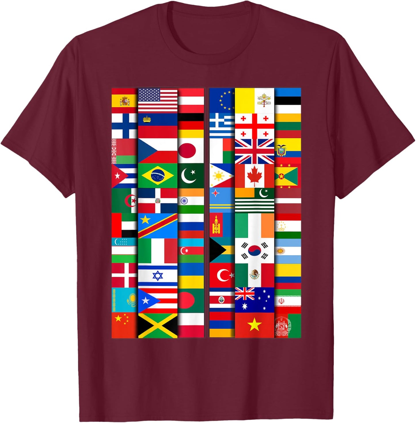 60 Flags of the Countries of the World, Global Unity T-Shirt - T-Shirt | Maroon