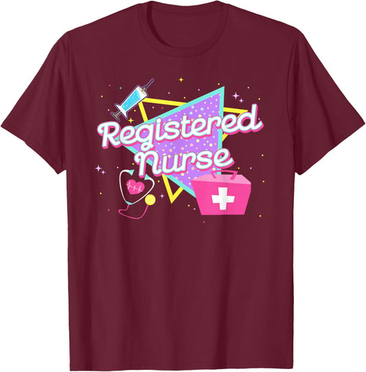 90s Retro Style Registered Nurse Shirts Nurse T-Shirt - T-Shirt | Maroon