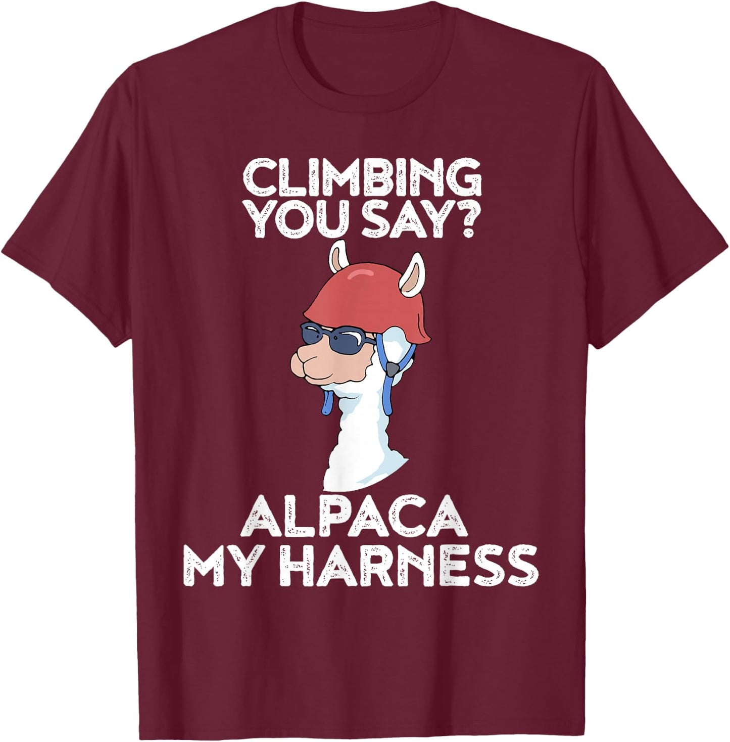 Funny Climbing Shirt Cute Alpaca Rock Climber T-Shirt - T-Shirt | Maroon