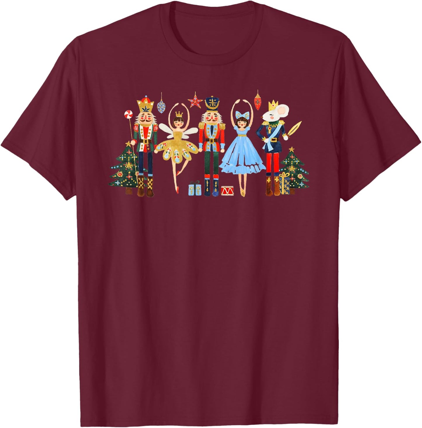 Retro Nutcracker Ballet Christmas Tree Shirts Girl T-Shirt - T-Shirt | Maroon