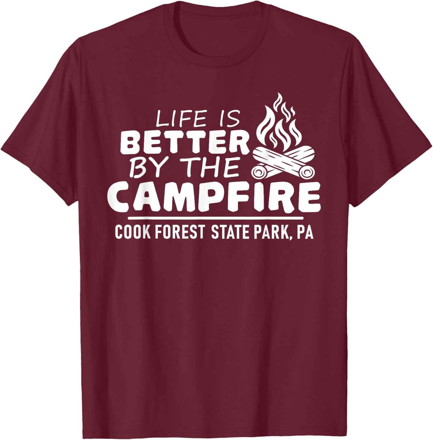 Cook Forest State Park Campfire Shirt Camping Hiking Outdoor T-Shirt - T-Shirt | Maroon