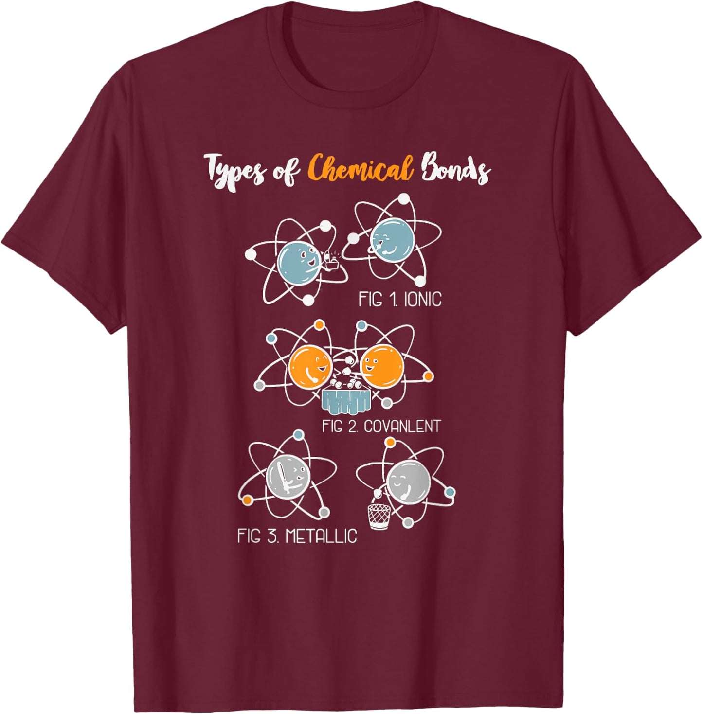 Types Of Chemical Bonds - Nerd Geek -Funny Chemistry Student T-Shirt - T-Shirt | Maroon