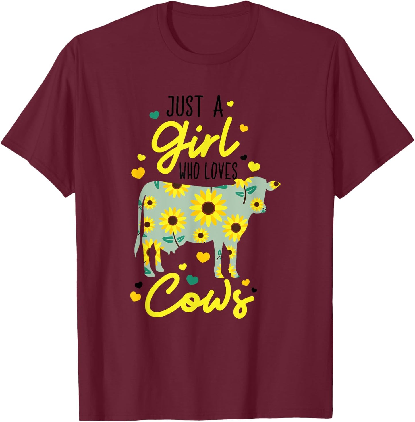 Just A Girl Who Loves Cows Funny Floral Heifer Farmer Lovers T-Shirt - T-Shirt | Maroon
