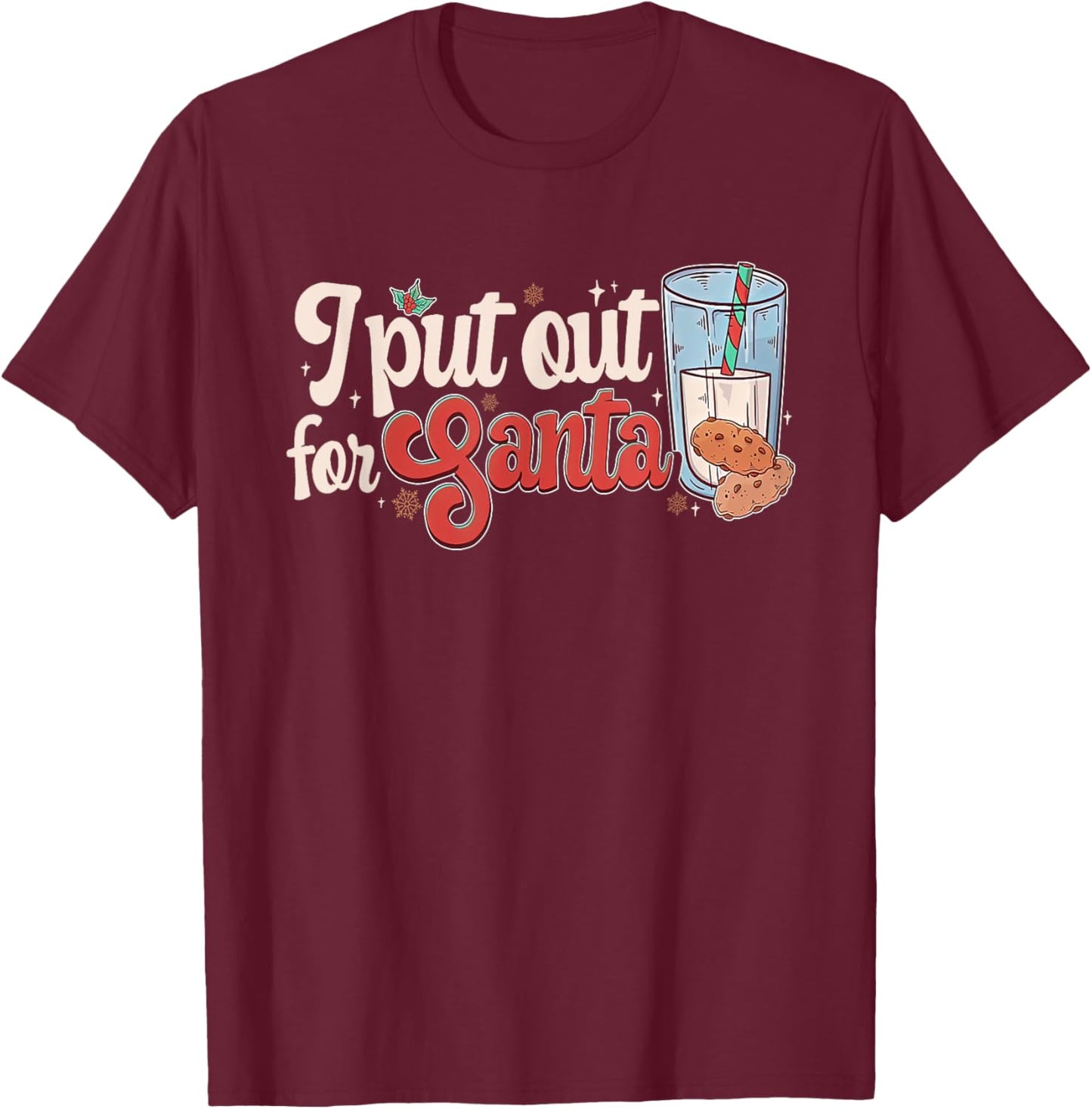 I Put Out For Santa Couple Matching Cookies & Milk Christmas T-Shirt - T-Shirt | Maroon