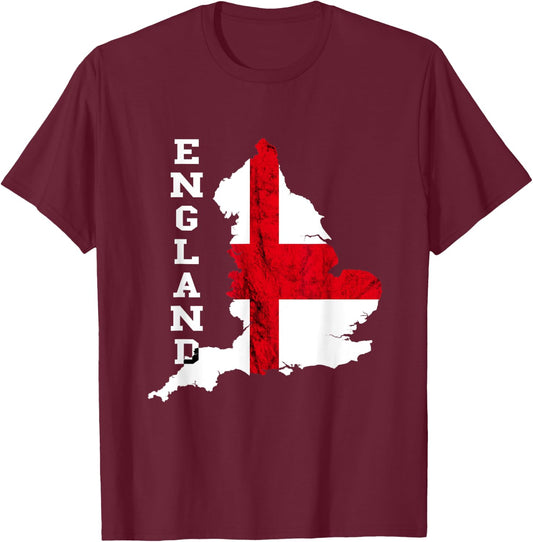 England Map St George's Cross English Flag English Roots T-Shirt - T-Shirt | Maroon