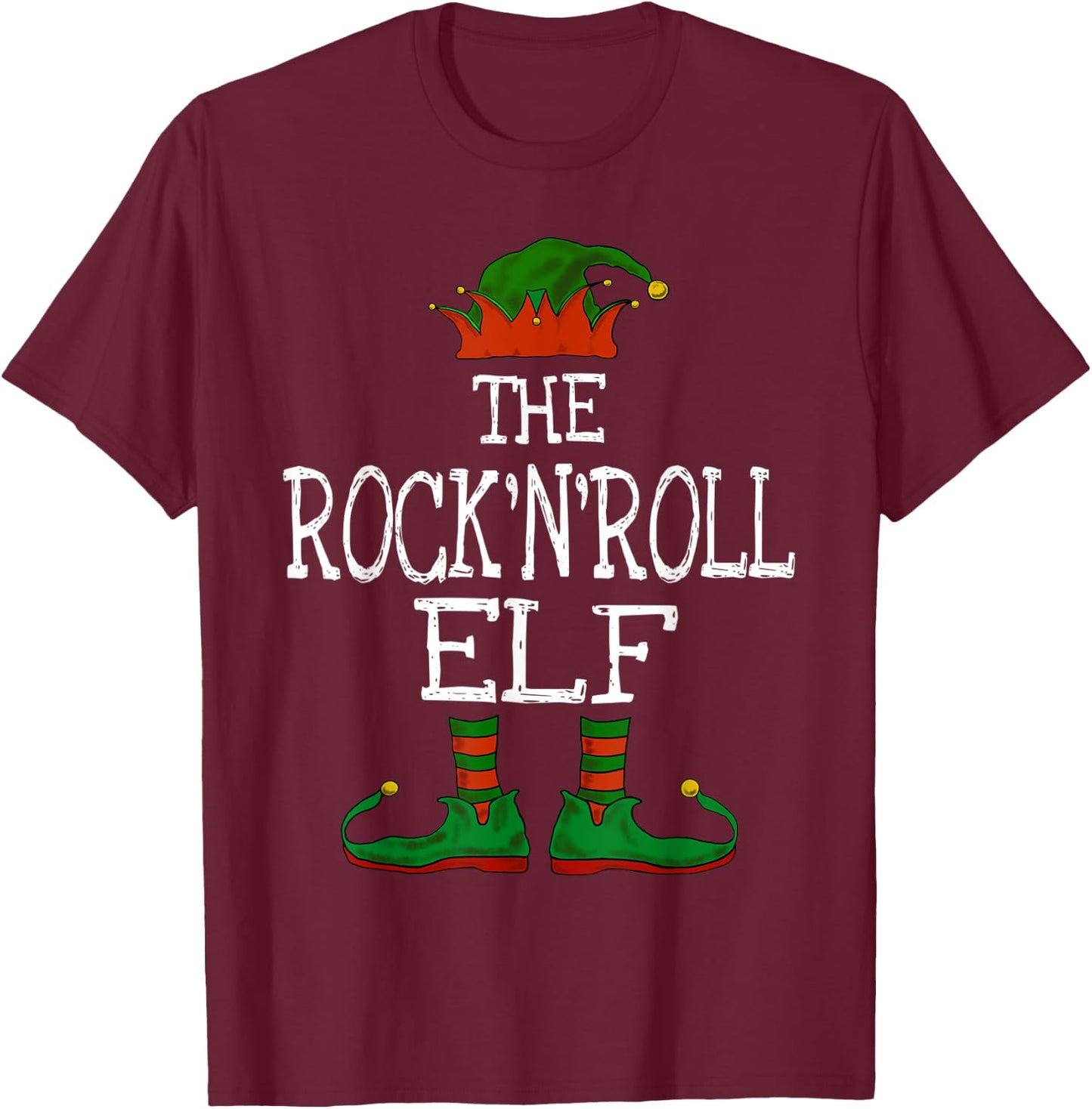 The Rock'n'Roll Elf Family Matching Funny Christmas Gift T-Shirt - T-Shirt | Maroon