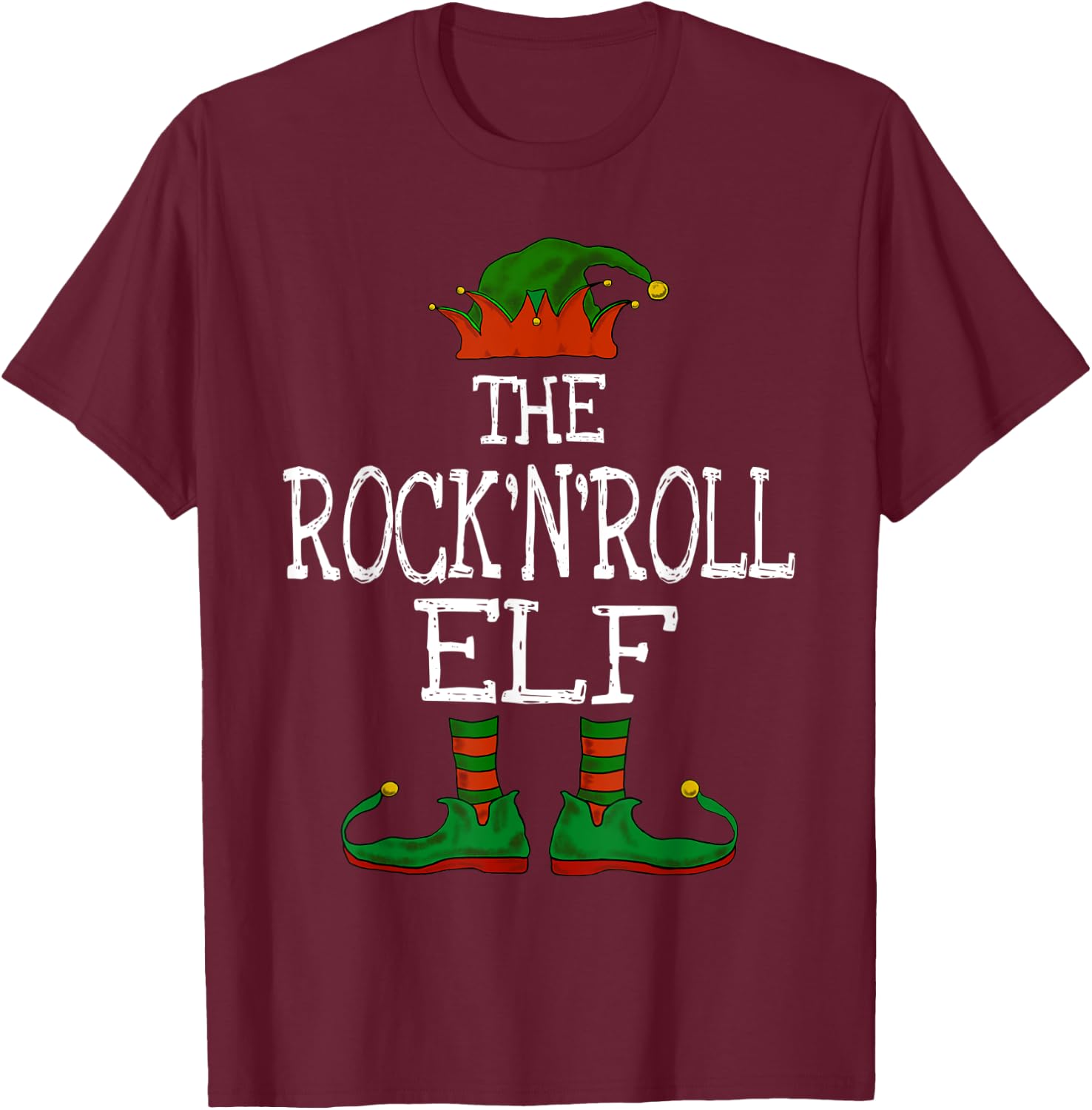 The Rock'n'Roll Elf Family Matching Funny Christmas Gift T-Shirt - T-Shirt | Maroon