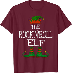 The Rock'n'Roll Elf Family Matching Funny Christmas Gift T-Shirt - T-Shirt | Maroon