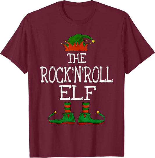 The Rock'n'Roll Elf Family Matching Funny Christmas Gift T-Shirt - T-Shirt | Maroon