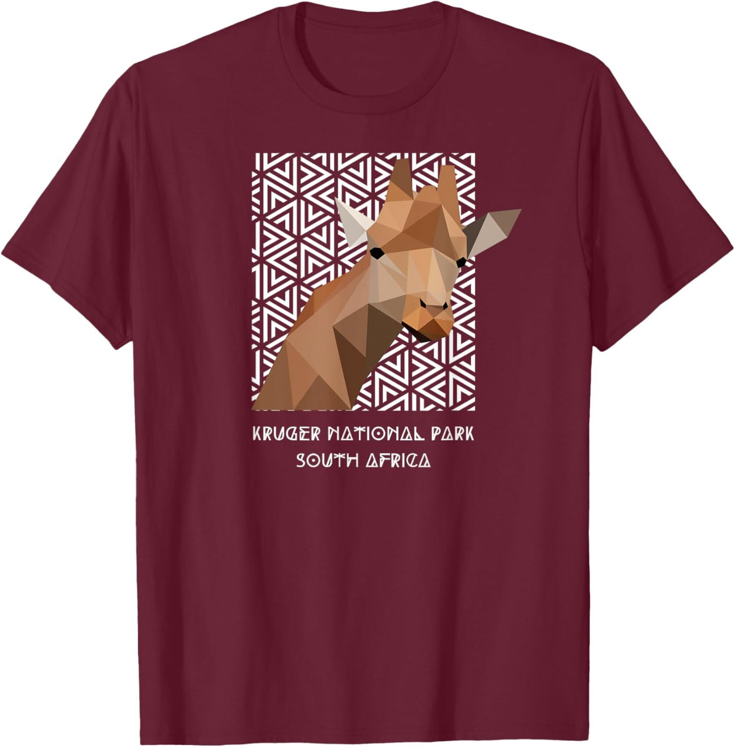Kruger National Park South Africa Safari Geometric Giraffe T-Shirt - T-Shirt | Maroon