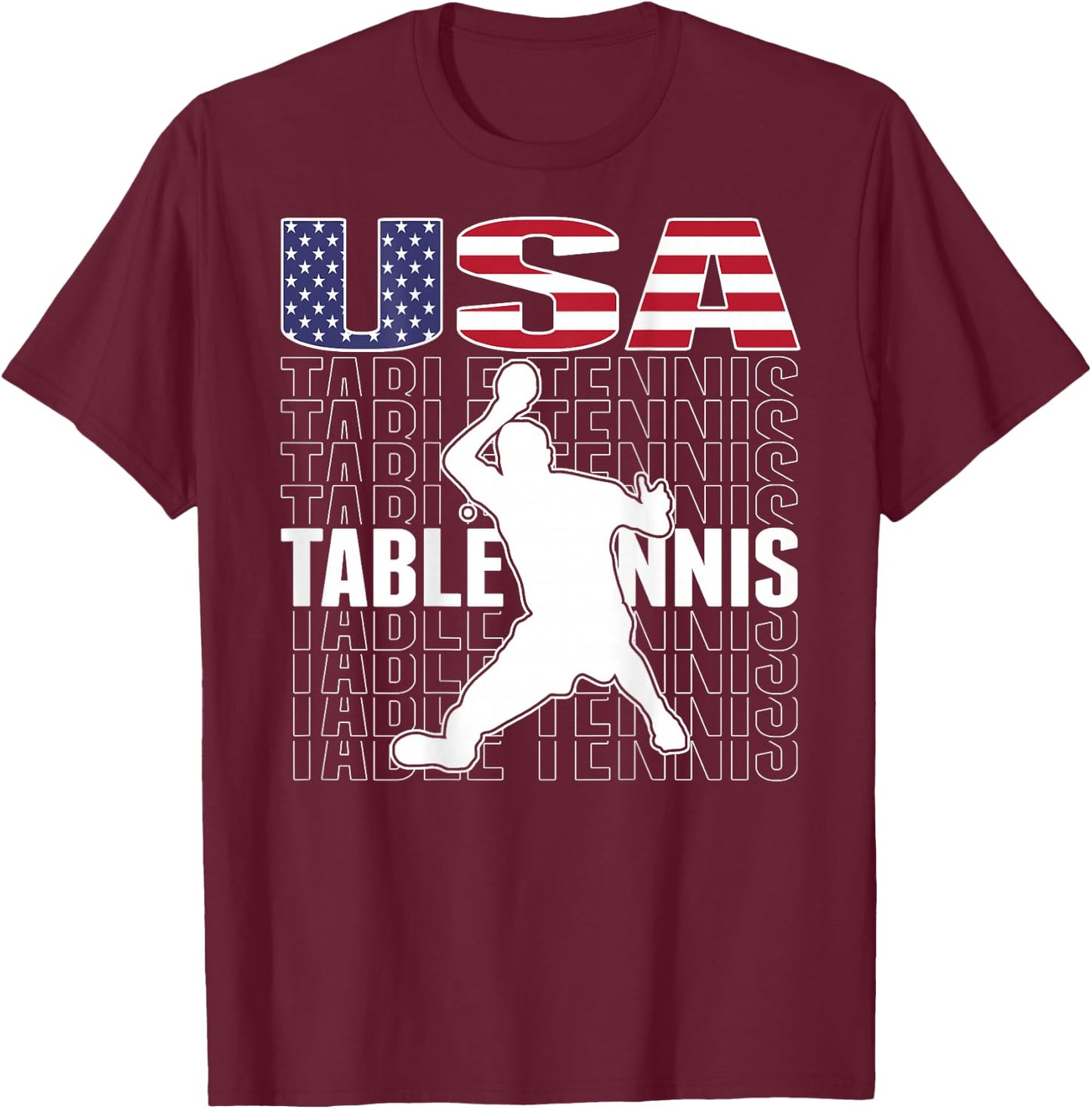 America Table Tennis Fans Jersey American Flag Ping Pong T-Shirt - T-Shirt | Maroon