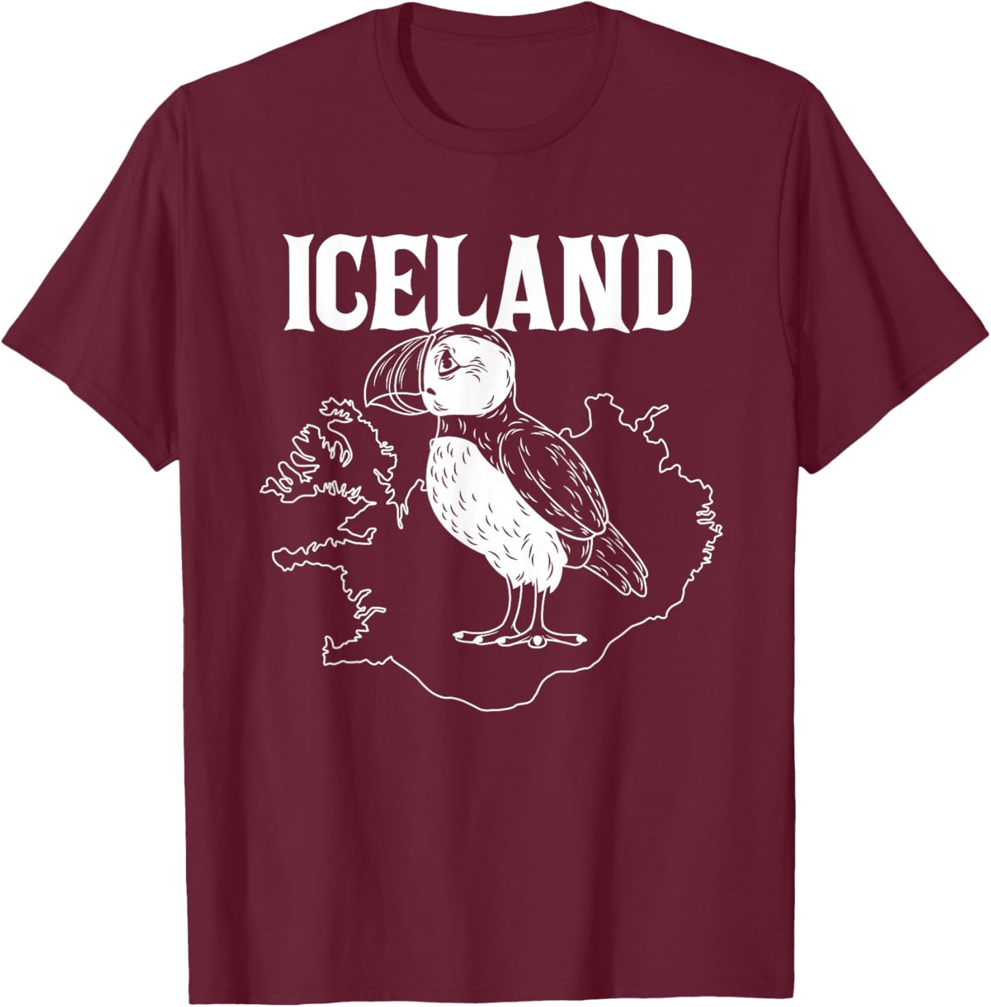 Funny Puffin Bird Iceland Map Puffins Seabirds Lovers Outfit T-Shirt - T-Shirt | Maroon