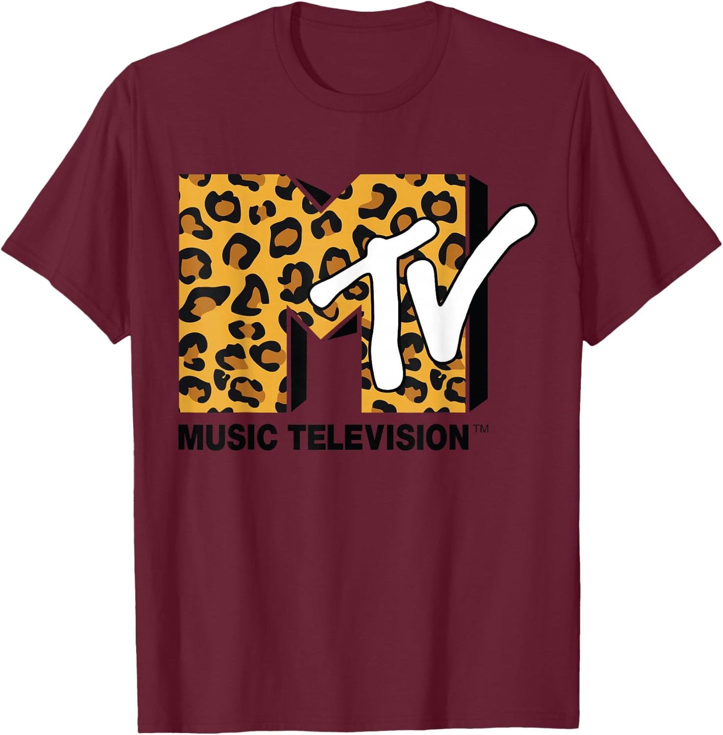 Classic Mtv Logo Leopard Print T-Shirt - T-Shirt | Maroon