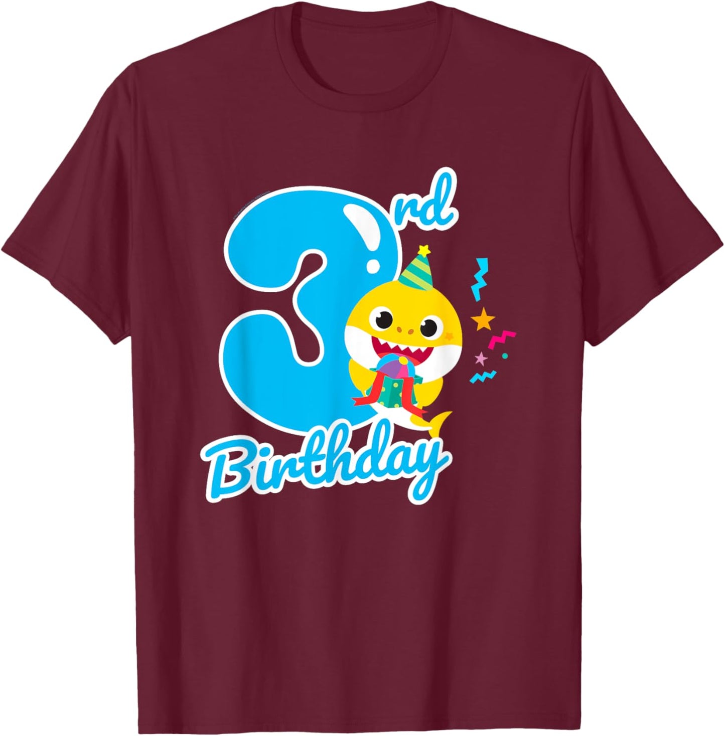 Baby Shark 3rd Birthday Blue 3 Years T-Shirt - T-Shirt | Maroon