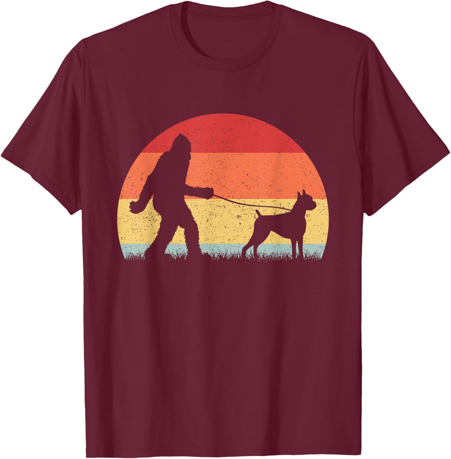 Vintage Bigfoot Walking Boxer Dog Sasquatch Funny Gifts T-Shirt - T-Shirt | Maroon