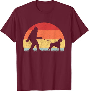 Vintage Bigfoot Walking Boxer Dog Sasquatch Funny Gifts T-Shirt - T-Shirt | Maroon