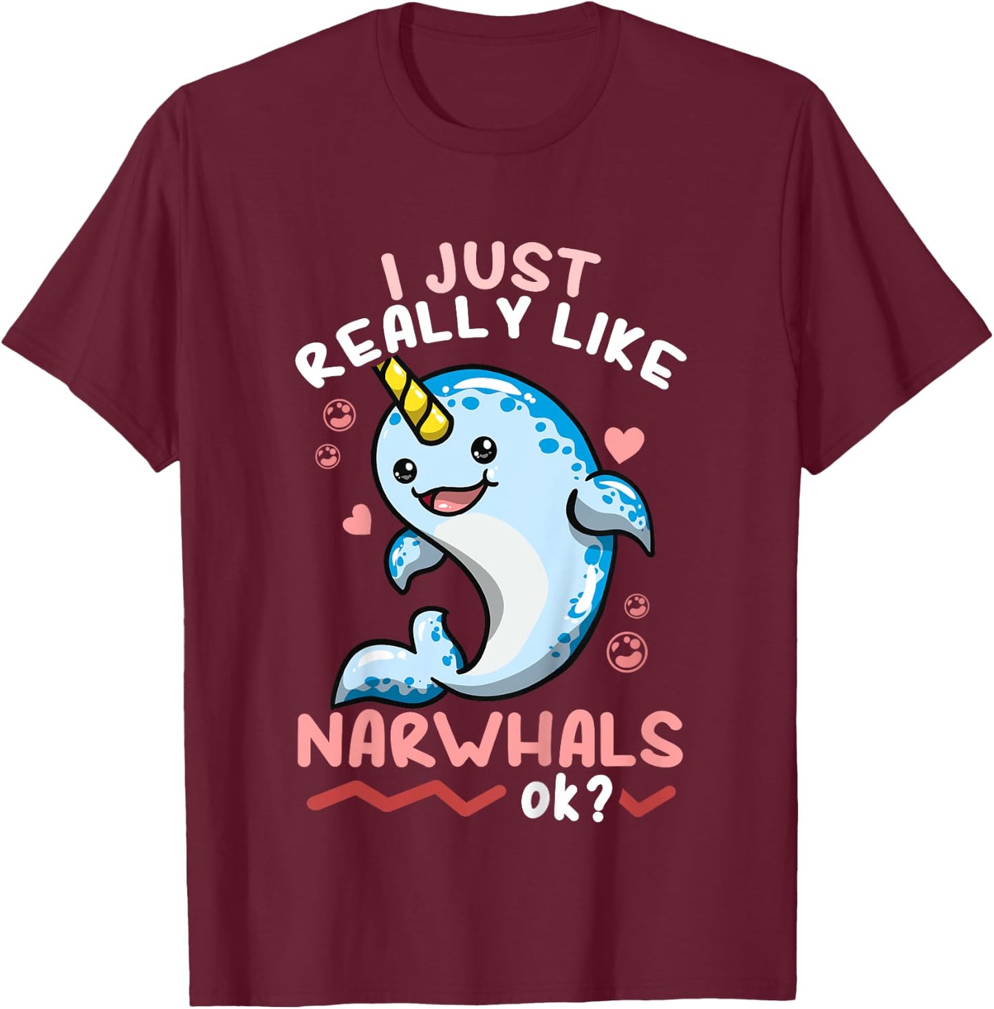 Kids Narwhal Cute T-Shirt - T-Shirt | Maroon