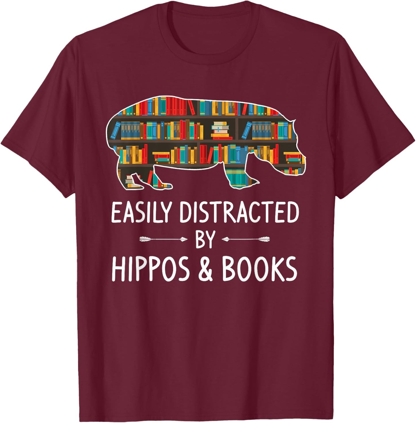 Easily Distracted By Hippos & Books Lover Gift Horse river T-Shirt - T-Shirt | Maroon