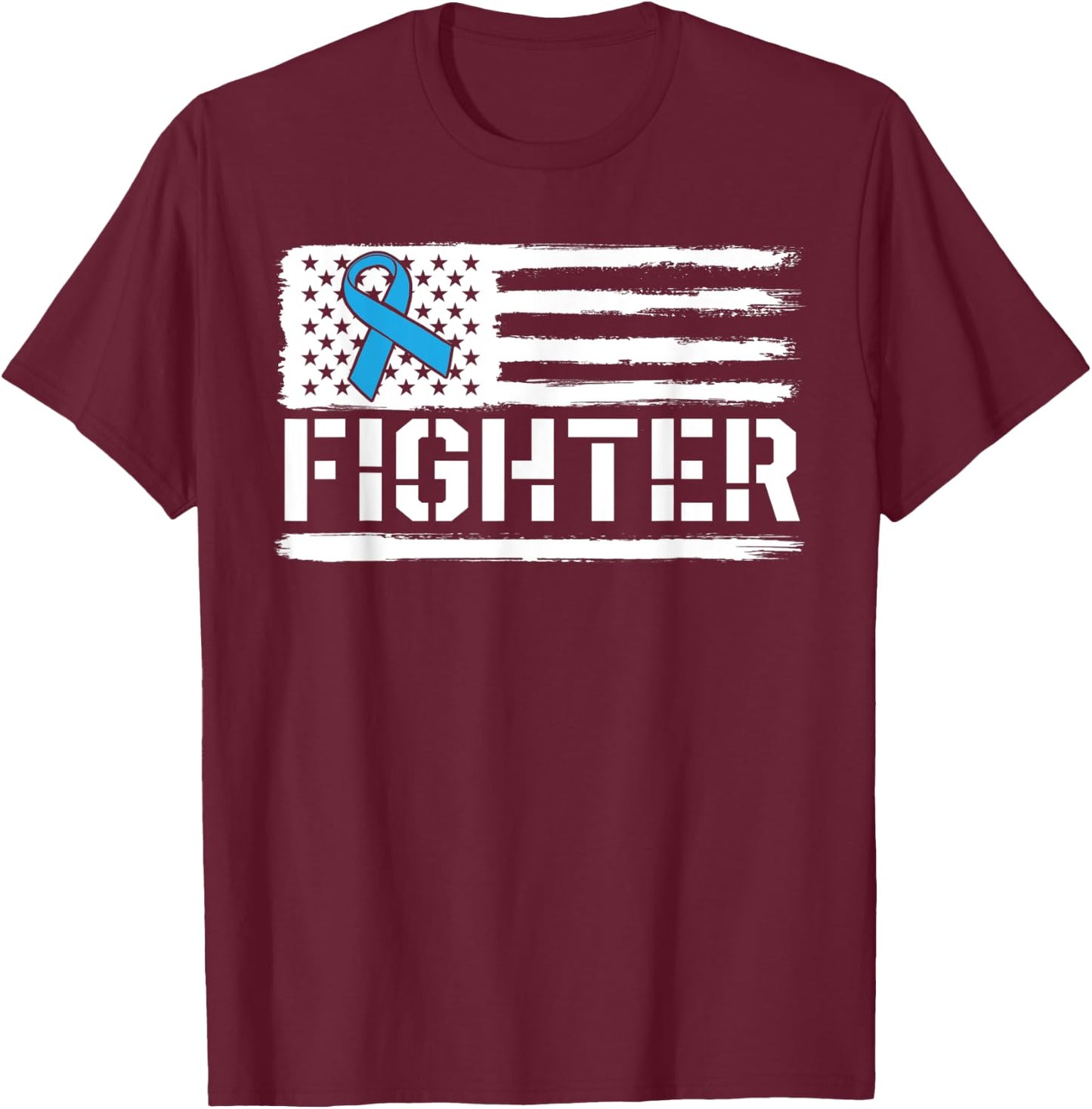 Prostate Cancer Fighter Blue American Flag Awareness Ribbon Women Kids Men T-Shirt - T-Shirt | Maroon