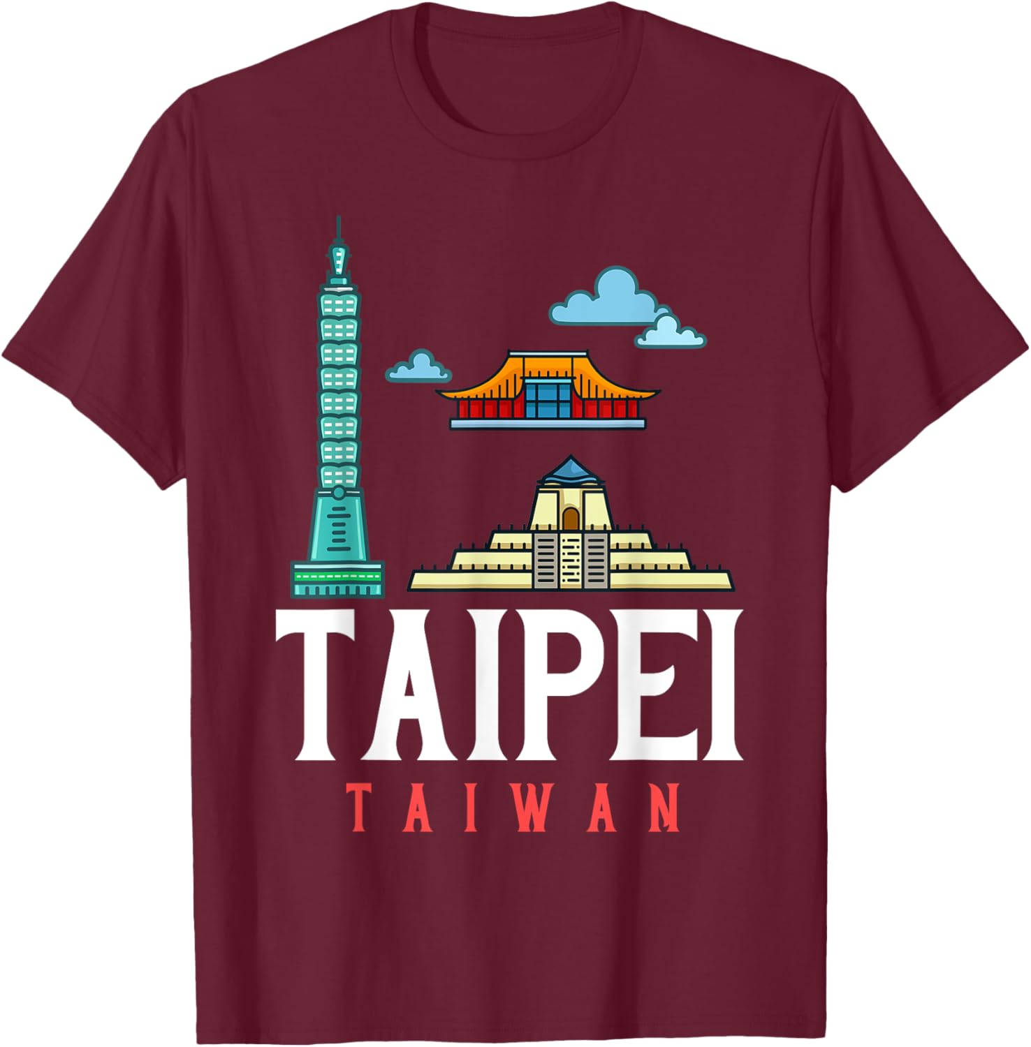 Taipei Taiwan City Skyline Map Travel T-Shirt - T-Shirt | Maroon
