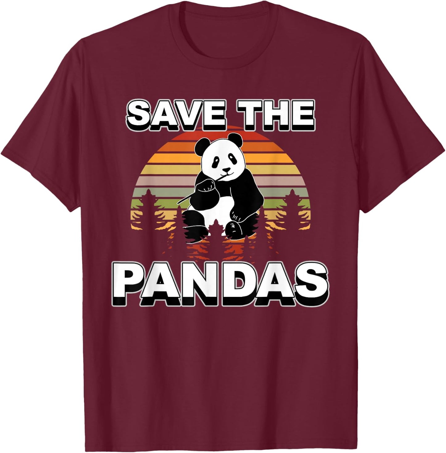Retro Vintage Animal Lover Save The Pandas T-Shirt - T-Shirt | Maroon