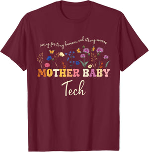 Caring for Tiny Humans and Strong Mamas Mother Baby tech T-Shirt - T-Shirt | Maroon