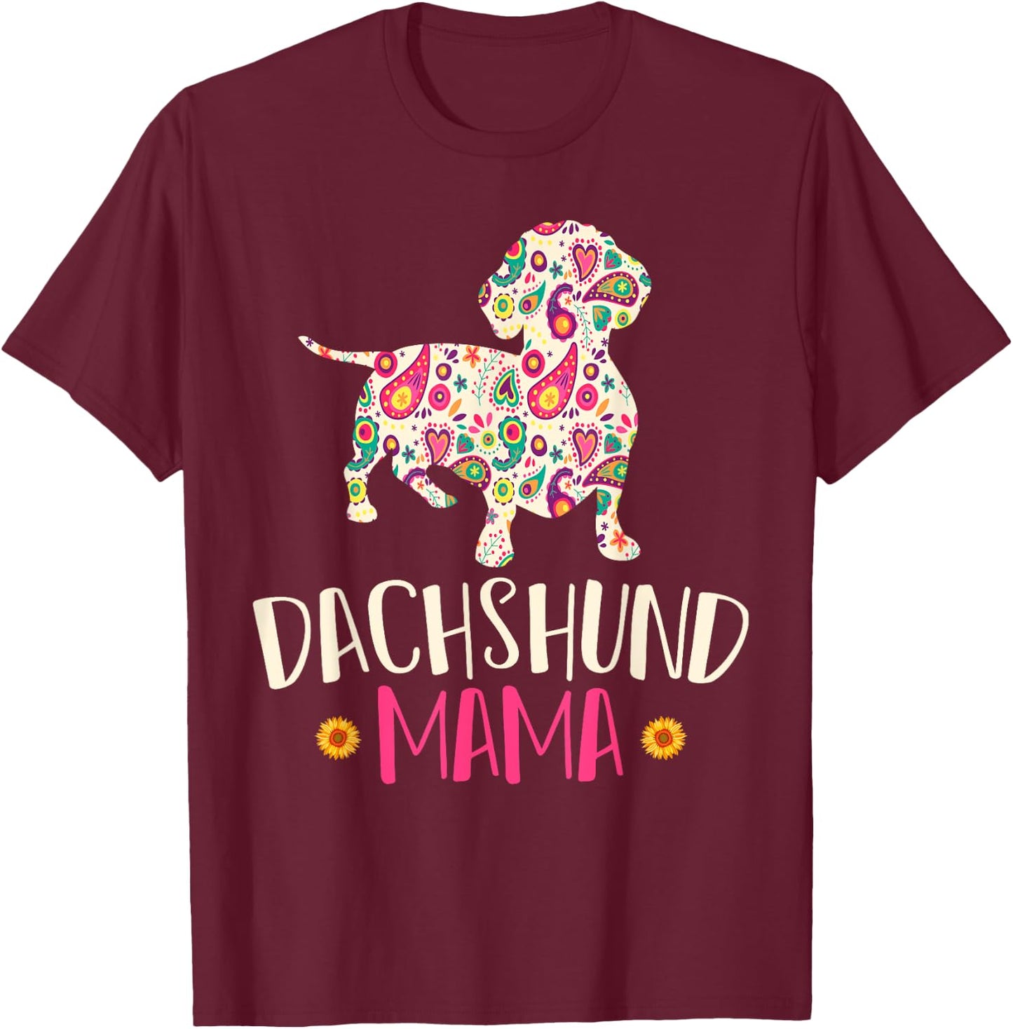 Mothers Day Gift Wiener Mom Weenie Dog Vintage Dachshund T-Shirt - T-Shirt | Maroon