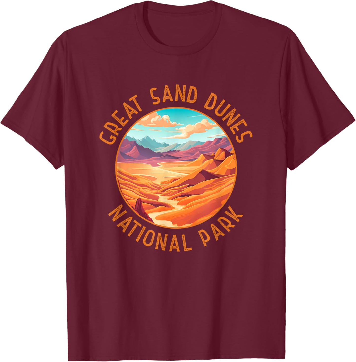 Great Sand Dunes National Park Art Distressed Circle T-Shirt - T-Shirt | Maroon