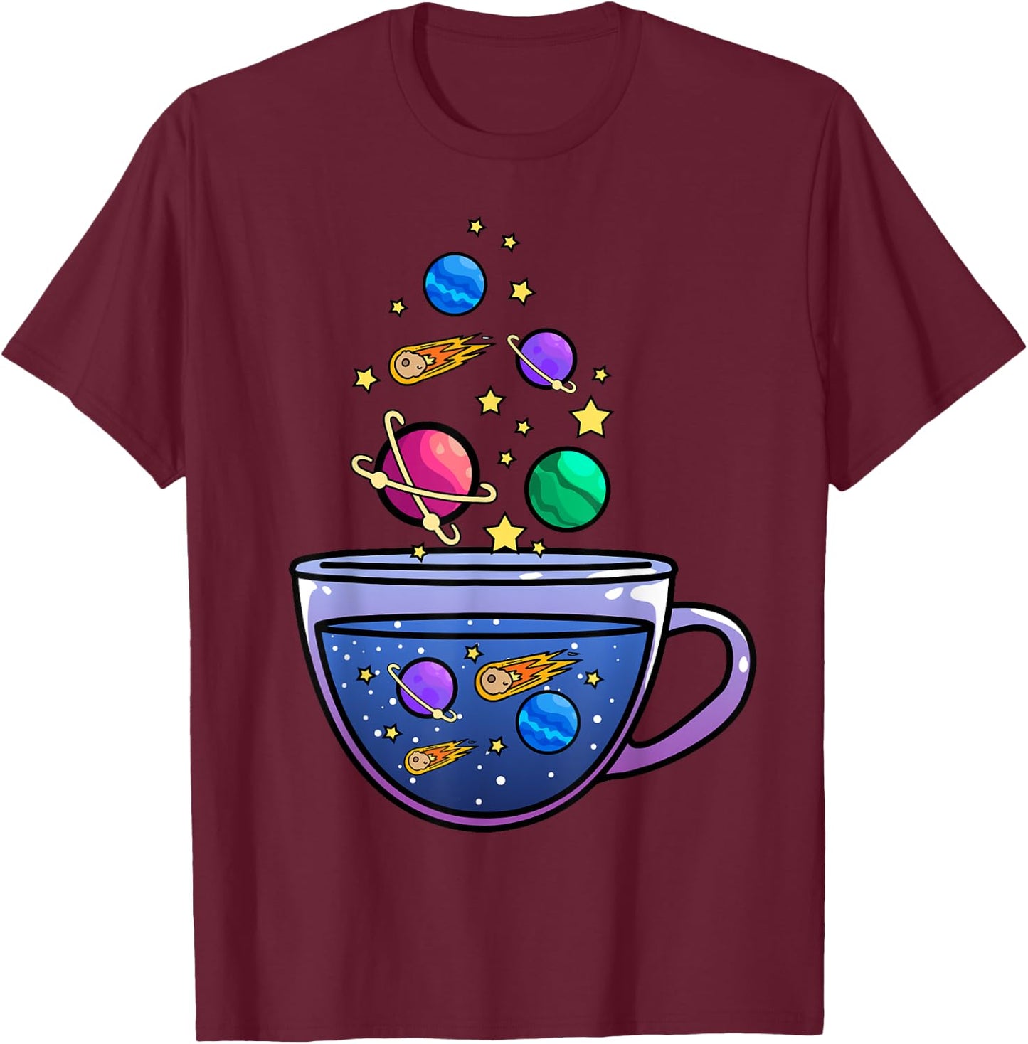 Unique Space Design Galaxy in a Teacup Universe Mars Moon T-Shirt - T-Shirt | Maroon